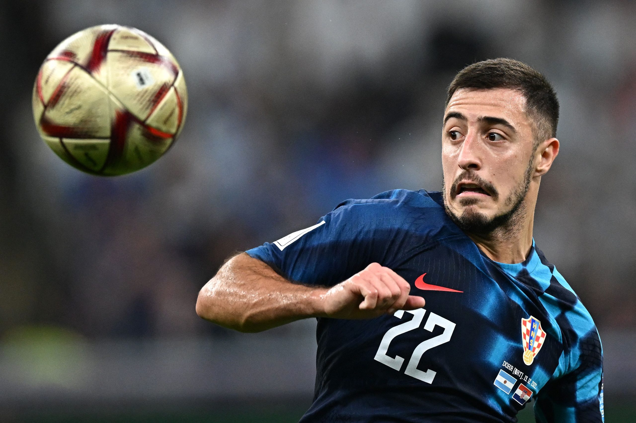 Josip Juranovic in action for Croatia at the 2022 FIFA World Cup. (Photo by ANNE-CHRISTINE POUJOULAT/AFP via Getty Images)