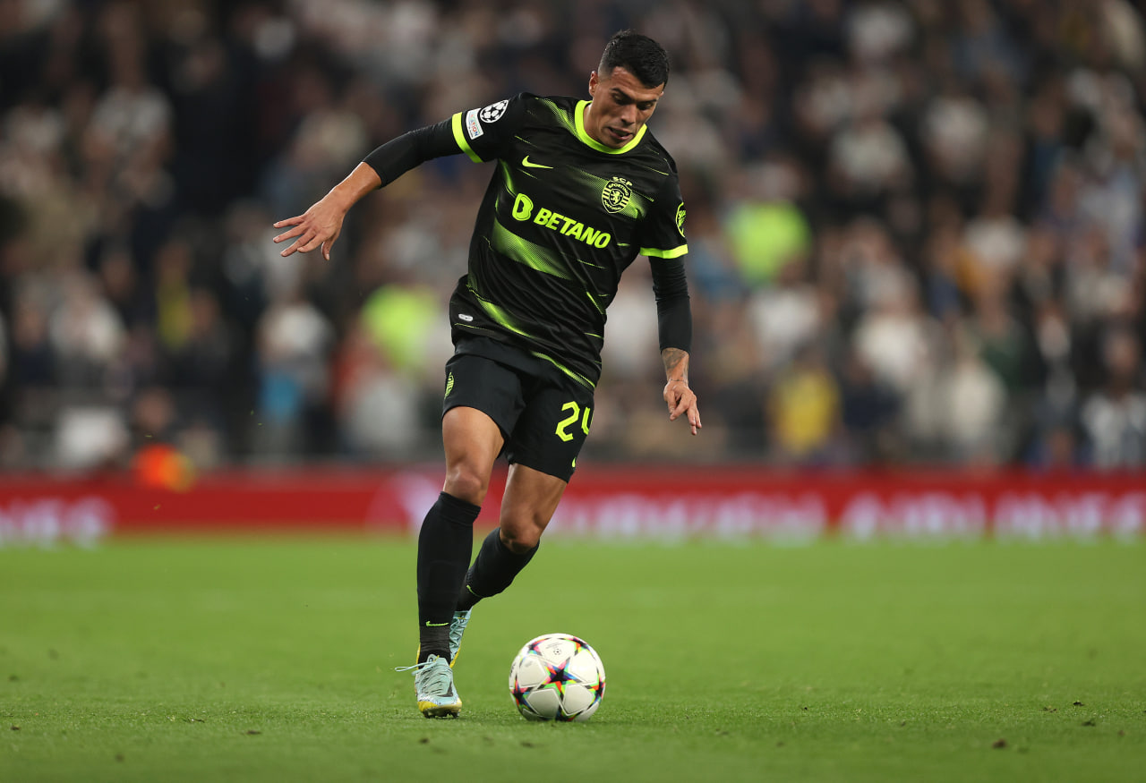 Pedro Porro of Sporting CP in action during the UEFA Champions League group D match between Tottenham Hotspur and Sporting CP at Tottenham Hotspur Stadium on October 26, 2022 in London, England. (Photo by Julian Finney/Getty Images)