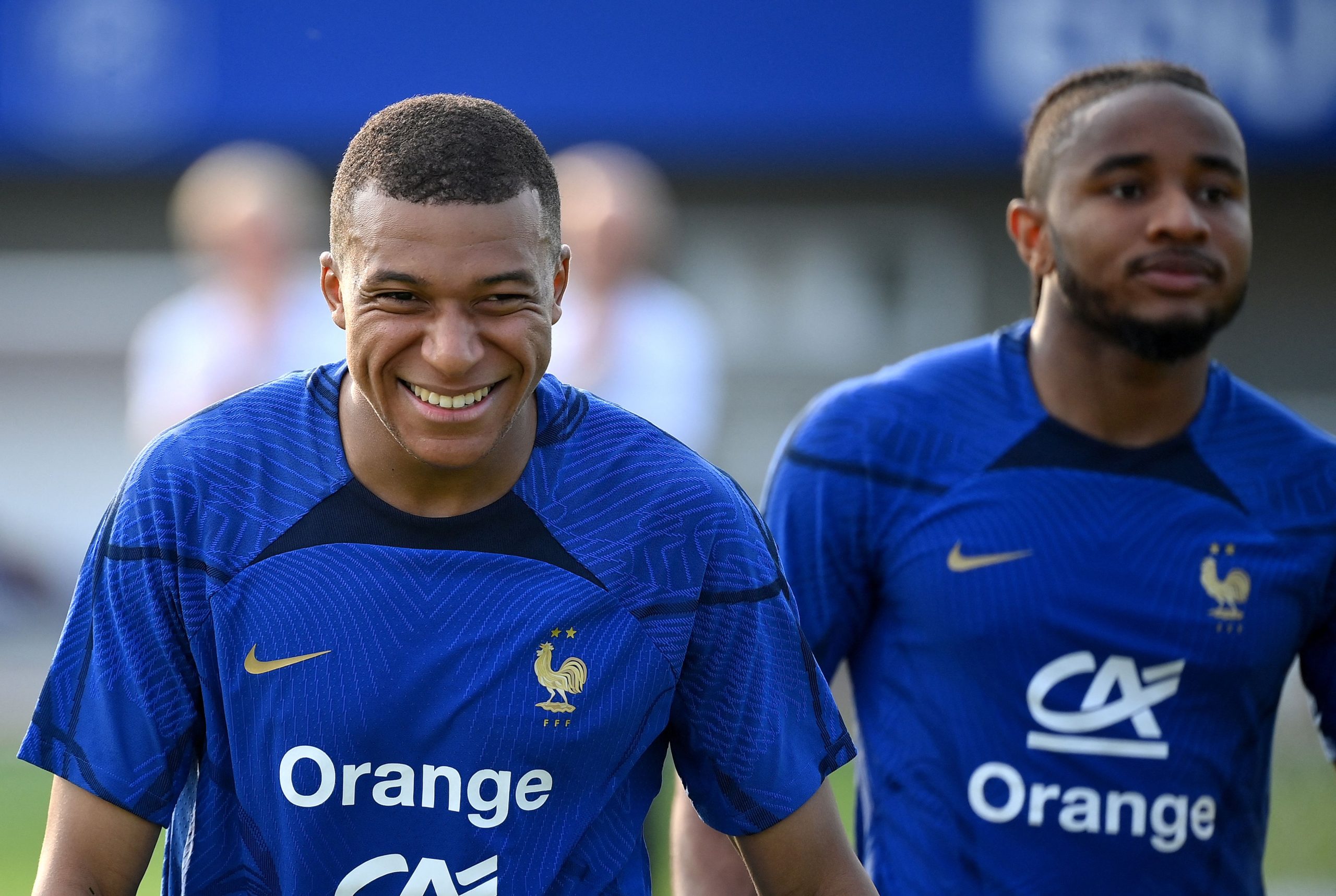 France's forward Kylian Mbappe and Christopher Nkunku.